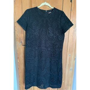J. McLaughlin Ponte black knit eyelet short sleeve shift dress